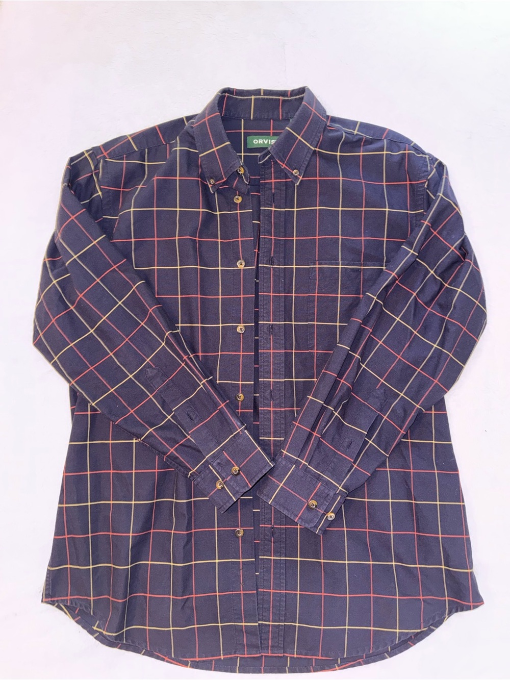 Orvis Men's Navy Windowpane Button-Down Shirt, size Large